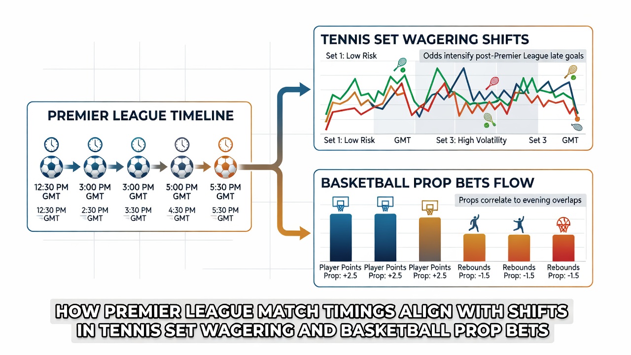 Infographic illustrating timing overlaps between Premier League matches, tennis sets, and basketball prop bets